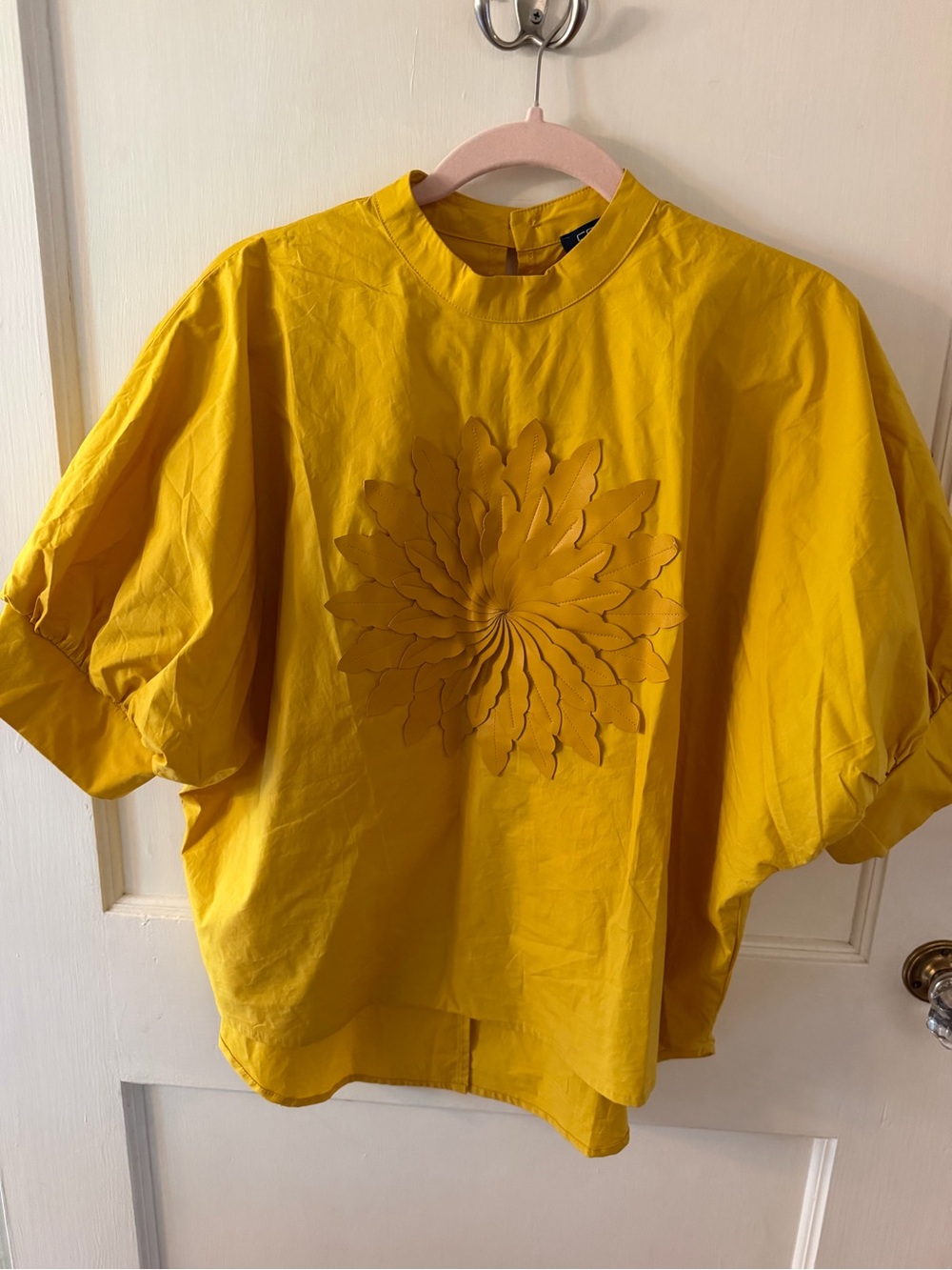 Women's Yellow Floral Appliqué Blouse - Unbranded